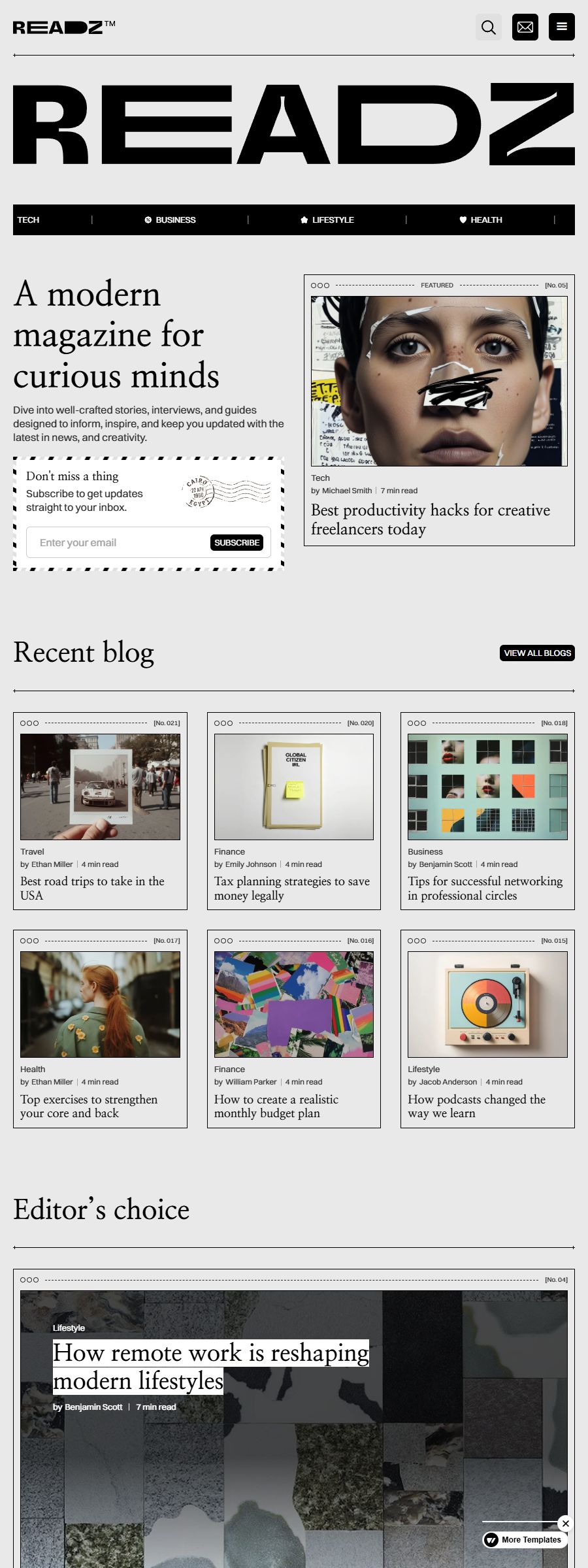 Readz template, full page